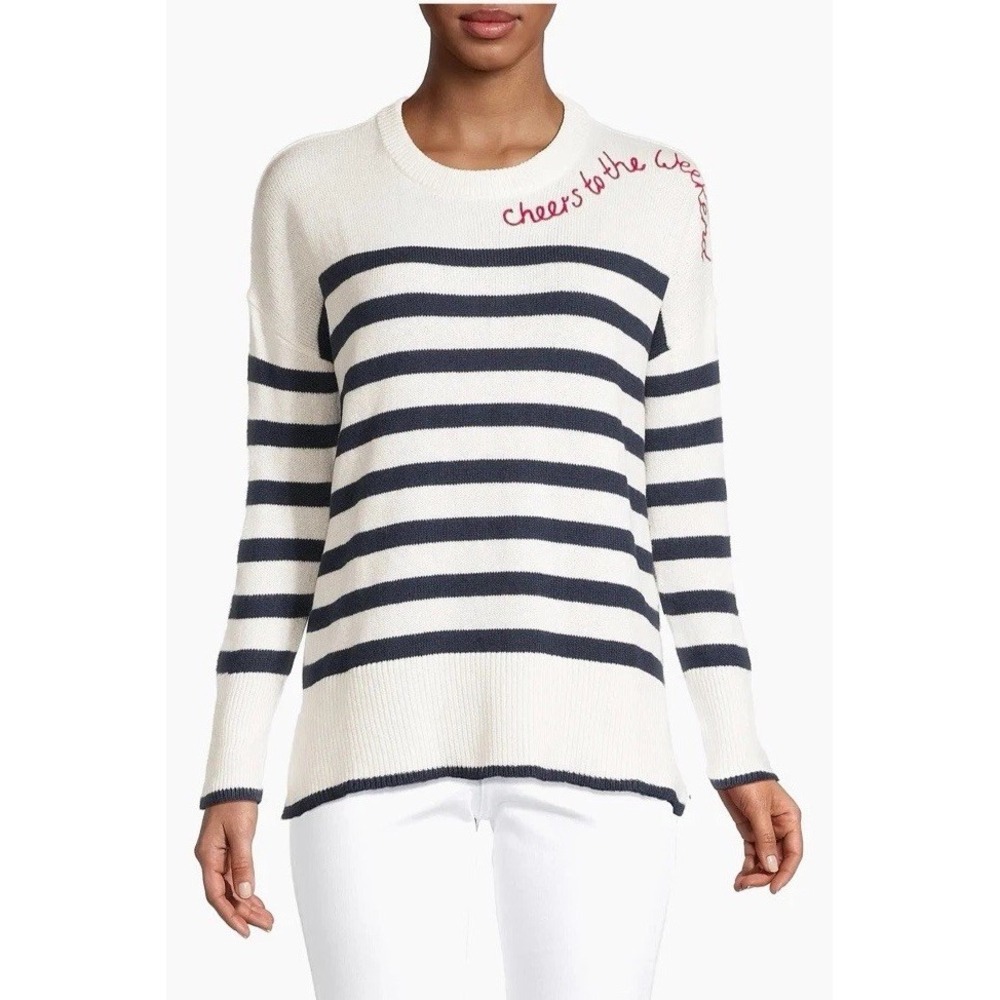 Lilly Pulitzer Sweater Cheers To The Weekend Size XS Red White Blue Stripe